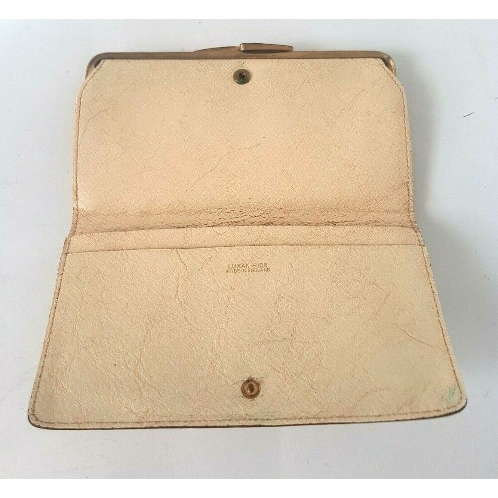 Vintage Luxan Hide Wallet Made in England Cream Color 6.5" X 4"  See flaws